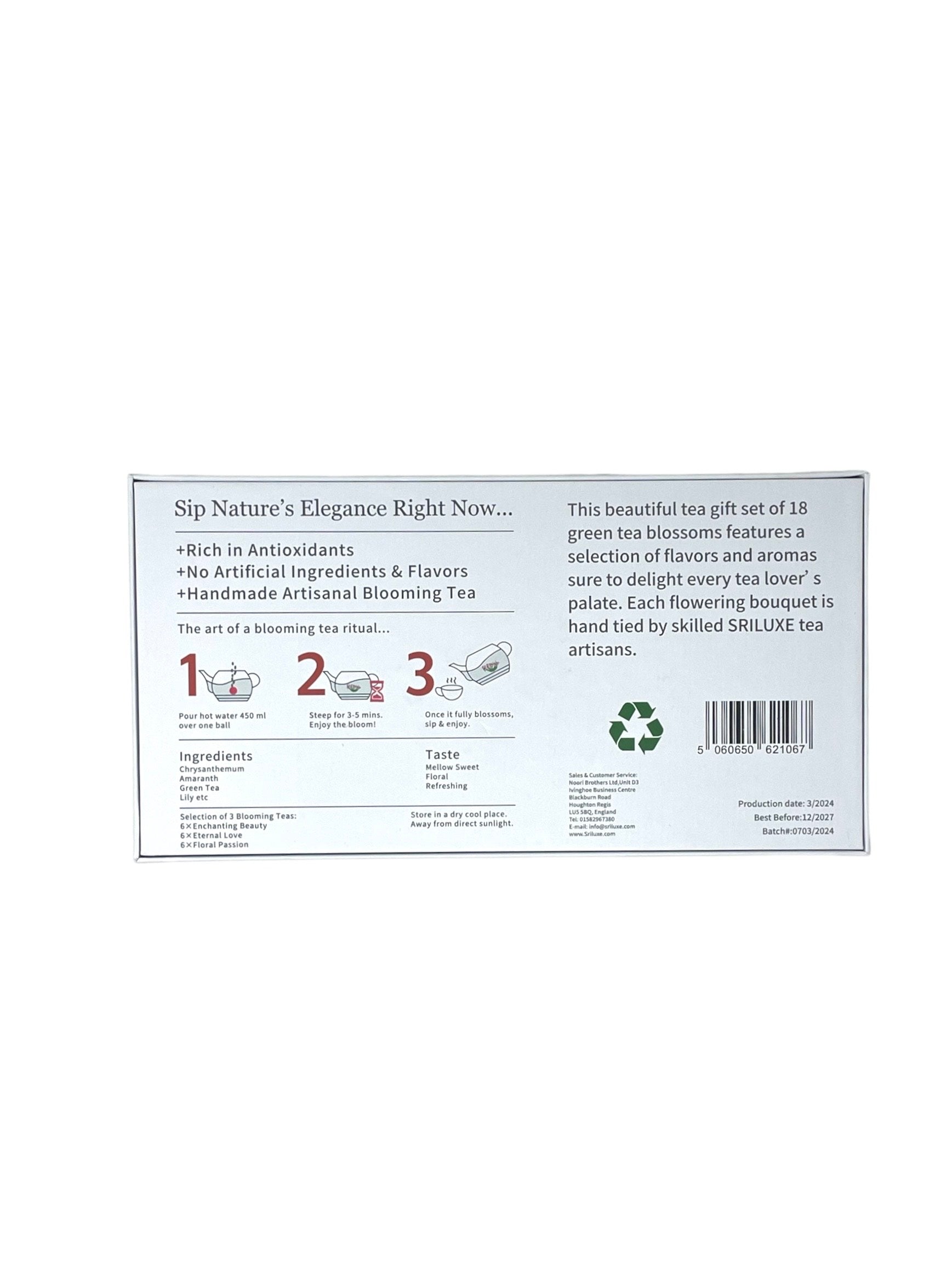 RILUXE - Luxury Blooming Flower Tea - 18 pcs of Assorted Premium Blooming Tea | Wonderfully Wrapped in White, Gold and Red | perfect for gifting or self-indulgence