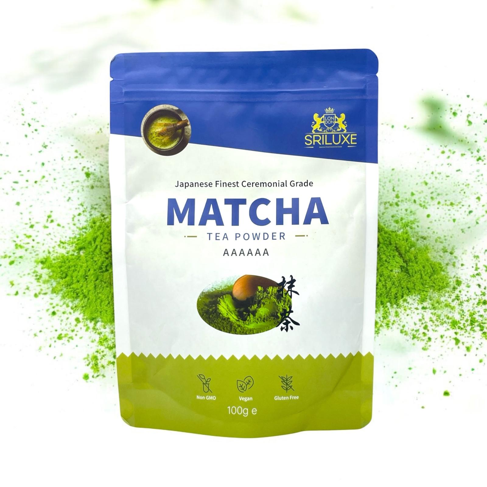 SRILUXE - Ceremonial Matcha Green Tea Powder - Premium Grade-100g. Produced in Japan, Uji, Kyoto. Use for Drinking, Cooking, Baking, Smoothie Making and with Milk. Vegan & Vegetarian Friendly (AAAA Grade)