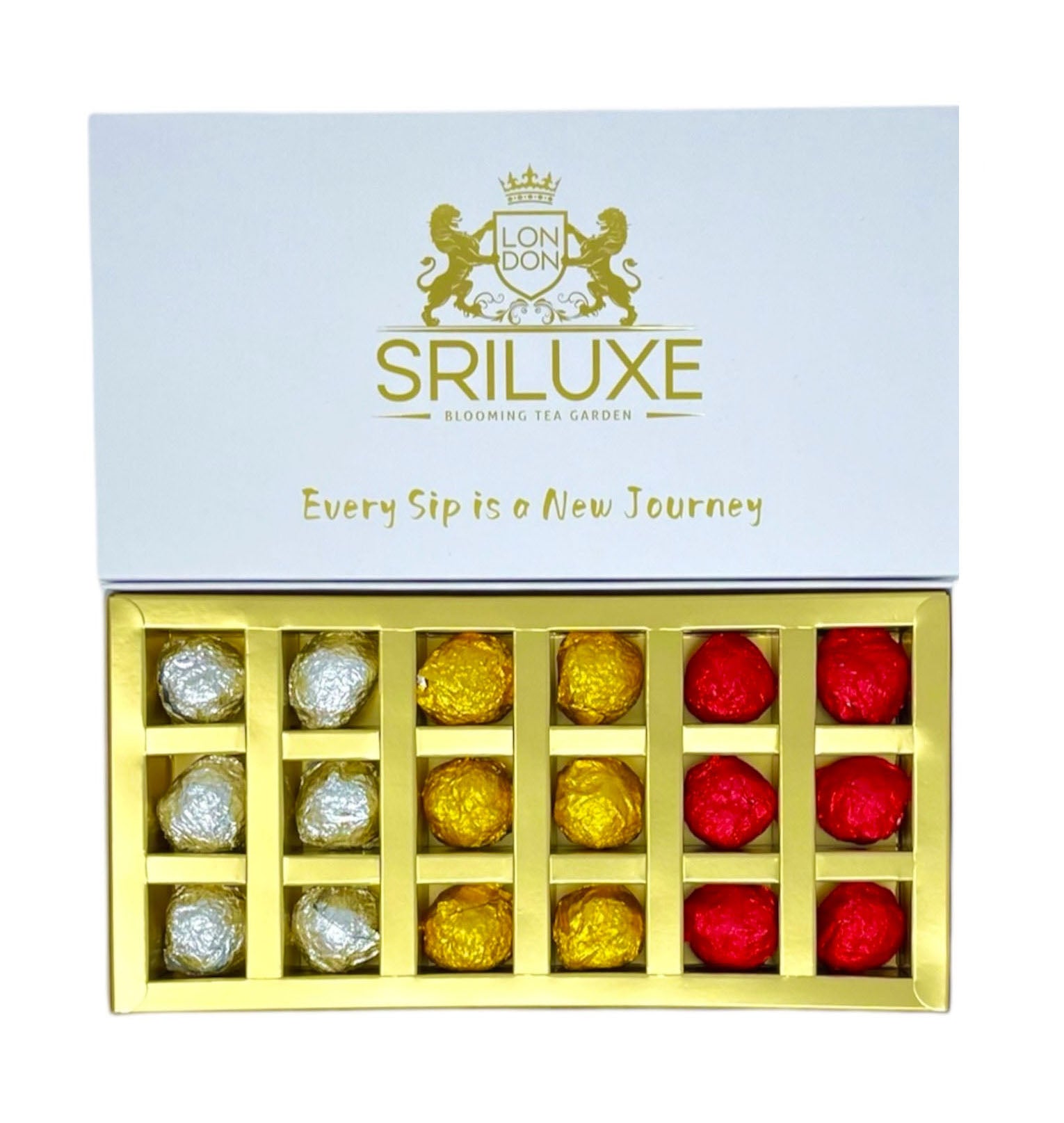 RILUXE - Luxury Blooming Flower Tea - 18 pcs of Assorted Premium Blooming Tea | Wonderfully Wrapped in White, Gold and Red | perfect for gifting or self-indulgence